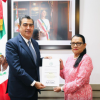 Rosa Icela Rodríguez formaliza relevó en el INM con Sergio Salomón Céspedes
